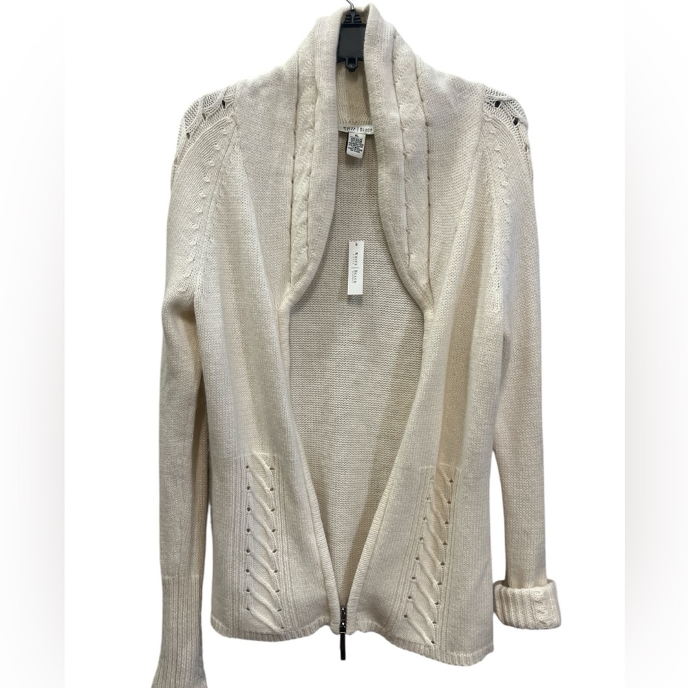 White House Black Market Cream Zippered Sweater Size XL